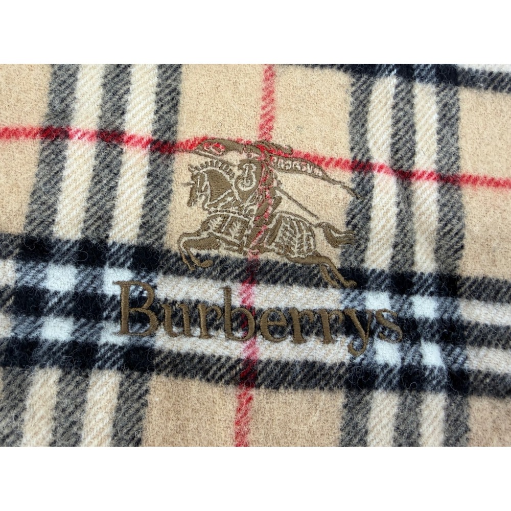 Authentic Vintage Burberrys Nova Check Wool Scarf Camel Plaid Luxury Fringe - Picture 2 of 5